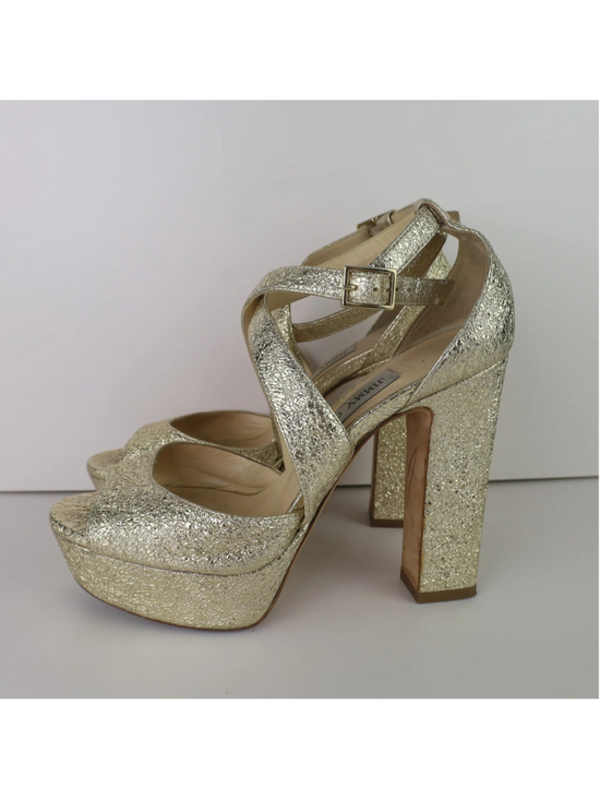 Jimmy Choo Shoes - Jimmy Choo Gold Platform Heels EU 36.5 US 6.5 Metallic Leather Sandals 0483